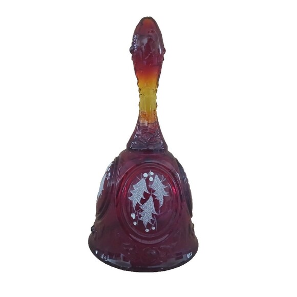 Fenton Glass Bell Red Christmas Holiday Decoration Hand painted Ringing Bell - Picture 1 of 9